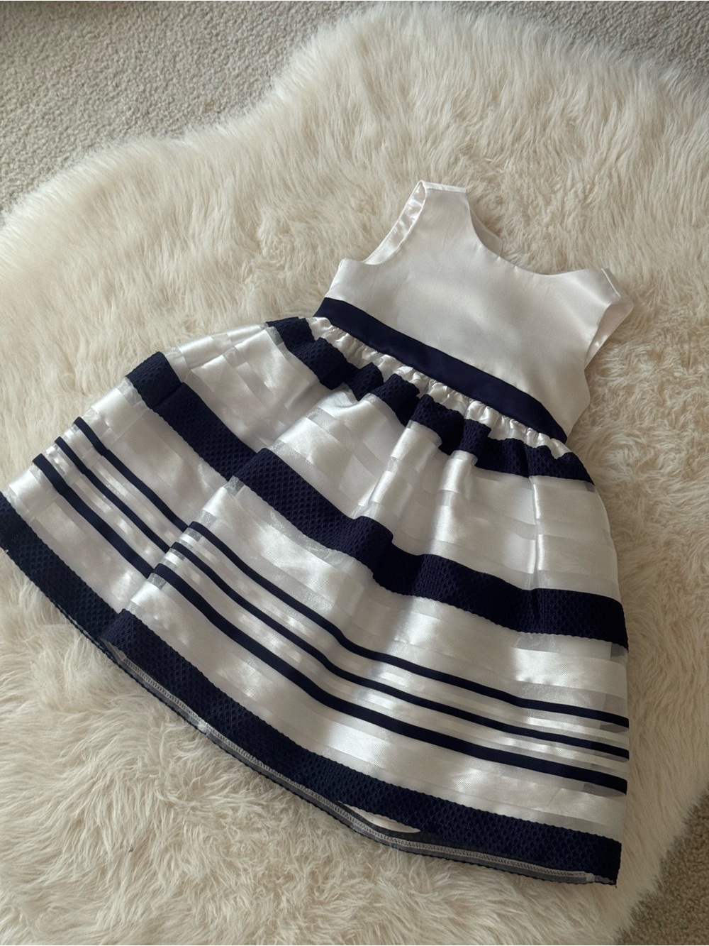 American Princess White and Navy Striped Formal Dress